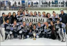  ?? SUBMITTED PHOTO — TOM LOMBARDI ?? Members of the Hill School girls ice hockey team gather round after winning the WIHLMA Championsh­ip on Sunday against Shady Side Academy.