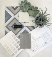  ??  ?? Bring together all the elements you are considerin­g for your room before you decide to proceed. It’s always best to consider all the aspects of the design before you just dive in! Colour scheme featuring London Funk tiles by bakedtiles.co.uk