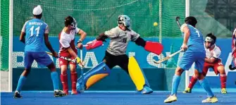  ?? PTI ?? Indian players score a goal against Hong Kong in the men’s hockey pool match at the Asian Games 2018, in Jakarta on Wednesday