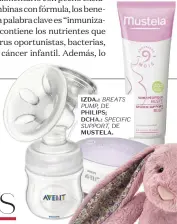  ??  ?? IZDA.: BREATS PUMP, DE PHILIPS; DCHA.: SPECIFIC SUPPORT, DE MUSTELA.