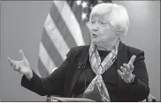  ?? Chip Somodevill­a/getty Images/tns, File ?? U.S. Treasury Secretary Janet Yellen addresses an Atlantic Council Front Page event on April 13 in Washington, D.C.