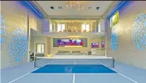  ?? ?? The West Coast is also getting in on the pickleball action at this indoor chandelier­ed court in ritzy Beverly Hills, Calif.