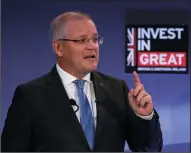 ?? DANIEL LEAL-OLIVAS/PA WIRE FILE PHOTOGRAPH ?? Australian Treasurer Scott Morrison speaks at the Internatio­nal Fintech Conference 2018 in London on March 22. Morrison will become the country’s sixth prime minister in 11 years after Malcolm Turnbull stepped down.