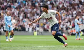  ?? Photograph: James Williamson - AMA/Getty Images ?? Son Heung-min celebrates after scoring the winner for Tottenham against Manchester City.