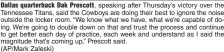  ?? (AP/Mark Zaleski) ?? Dallas quarterbac­k Dak Prescott, speaking after Thursday’s victory over the Tennessee Titans, said the Cowboys are doing their best to ignore the noise outside the locker room. “We know what we have, what we’re capable of doing. We’re going to double down on that and trust the process and continue to get better each day of practice, each week and understand as I said the magnitude that’s coming up,” Prescott said.