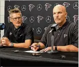  ?? CHARLES ODUM / AP ?? Even with an elite roster returning, it remains to be seen if optimism from GM Thomas Dimitroff (left) and coach Dan Quinn is justified.