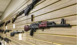  ?? ARMANDO L. SANCHEZ/CHICAGO TRIBUNE ?? A Century Arms AK-47-style rifle at Voodoo Firearms on Jan. 24 in Minooka. Voodoo Firearms is one of the plaintiffs included in the first lawsuit seeking a stop the enforcemen­t of the assault weapons ban.