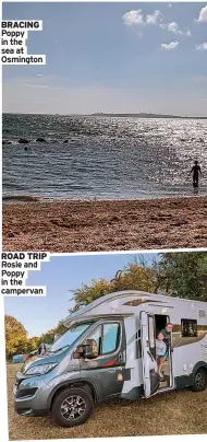  ?? ?? BRACING Poppy in the sea at Osmington
ROAD TRIP Rosie and Poppy in the campervan