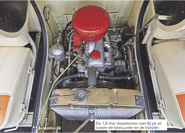  ??  ?? De 1,8-liter dieselmoto­r met 42 pk zit tussen de bestuurder en de bijrijder.