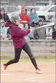  ?? Graham Thomas/Herald-Leader ?? Siloam Springs junior Hannah Mather rips a base hit against Lincoln in the Lady Panthers’ 7-6 win Monday at La-Z-Boy Softball Complex.