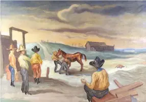 ??  ?? Thomas Hart Benton (1889-1975), Cowboys at Corral, 1931. Graphite, watercolor and gouache on paper, 201/8 x 29¼ in. Estimate: $400/600,000