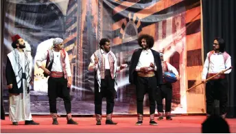  ?? — AFP photo ?? Yemeni actors rehearse on the eve of the premiere of a play entitled ‘Yemeni Film’, a comedic production that touches on the current struggles of local artists, in the capital Sanaa.