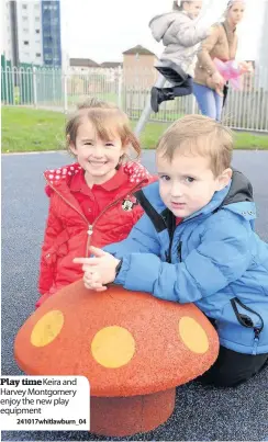  ??  ?? Play time Keira and Harvey Montgomery enjoy the new play equipment 241017whit­lawburn_04