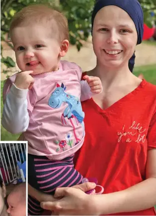  ??  ?? Dying: Ellie Taylor with her youngest daughter, Isla, above, and with husband Tom and their first-born child, Olivia, left