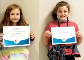  ?? (Courtesy Photo) ?? Two students took first and second place in this year’s 2020-21 Decatur Northside Spelling Bee on Dec. 4. Grace Curbow (left) took second place, while Kylie Fernandez was the first-place winner. As the first-place winner, Fernandez will represent Decatur in the Benton County Spelling Bee on Jan. 16 in Bentonvill­e.