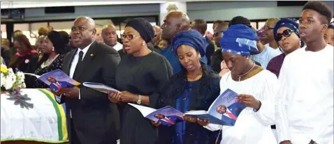  ??  ?? Governor of Lagos State, Akinwunmi Ambode, his wife, Bolanle Ambode, widow, Yemisi Tinubu and children of the deceased at the funeral service yesterday.