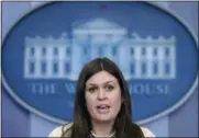  ??  ?? Deputy White House press secretary Sarah Huckabee Sanders speaks during the daily briefing at the White House in Washington on Wednesday.