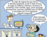  ??  ?? VIÑETAS. Quintín Rodríguez eligió contar su propio camino como migrante a partir de El Diario de Emi.