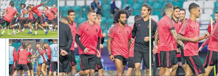  ??  ?? SESIÓN EN EL ESCENARIO DEL PARTIDO. Lopetegui y sus jugadores afrontaron con buen humor el último entrenamie­nto antes del encuentro de hoy ante el Atlético.