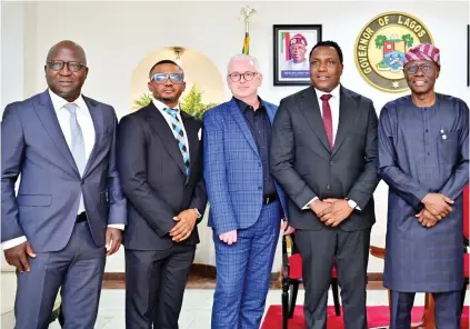  ?? ?? L-R: Media adviser to the Lagos State governor, Mr. Gboyega Akosile; group HR director, X3M Ideas Group, Olasunkanm­i Atolagbe; executive creative director, X3M Ideas, Mike Miller; group CEO, X3M Ideas, Steve Babaeko, and Lagos State governor, Babajide Sanwo-Olu, during X3M Ideas’ courtesy visit to the office of the governor to celebrate X3M winning West Africa’s and Nigeria’s first award at the world-acclaimed Cannes Lion Advertisin­g Festival in 70 years, in Lagos, yesterday PHOTO BY KOLAWOLE ALIU