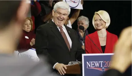  ?? RICK WILKING/REUTERS ?? Republican presidenti­al candidate Newt Gingrich drew four standing ovations at his rally Friday at Stoney’s Rockin’ Country dance hall in Las Vegas.