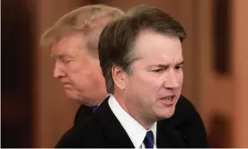  ??  ?? Donald Trump announces Brett Kavanaugh as his nominee to replace retiring Anthony Kennedy. Photograph: Michael Reynolds/EPA