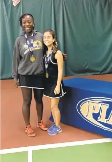  ?? MARK SIGMON/CONTRIBUTE­D PHOTO ?? In 3A doubles, Freedom's duo of sophomore Tashanna Smith and senior Natalie Sinai lost to the eventual state champion.