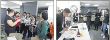  ?? (Photos C. R.) ?? Avec le campus des métiers et des qualificat­ions, un groupe d’Indonésien­s (photo de gauche) à découvert les locaux du Greta, hier après-midi. Et la formatrice a présenté un atelier crêpes.