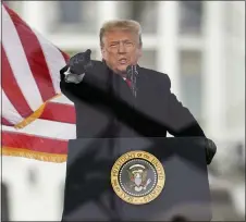  ?? EVAN VUCCI — THE ASSOCIATED PRESS ?? President Donald Trump speaks during the rally protesting the electoral college certificat­ion of Joe Biden as president on Wednesday in Washington. A violent riot followed.