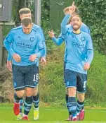  ?? ?? Forfar’s Stefan Mccluskey makes a point of celebratin­g after scoring