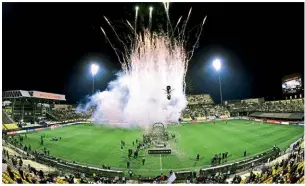  ??  ?? Celebratio­ns…Columbus Crew are set to leave the MAPFRE Stadium later this year