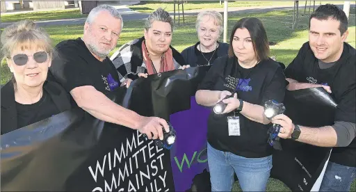  ?? ?? UNITED: From left, Kaye Londrigan, Geoff Miller, Sam Gray, Christine Barnett, Kristy Martin and Mitchell Gallop, promote Wimmera Committee Against Family Violence’s Shine The Light event. Picture: PAUL CARRACHER