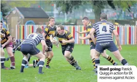  ??  ?? Hard going Patrick Quigg in action for EK reserves against Accies