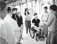  ??  ?? Emery/ Weiner School students ask questions about the Hare Krishna movement during a visit to the ISKCON of Houston.