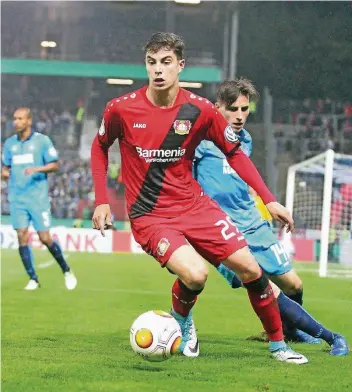  ?? FOTO: IMAGO ?? Die Dynamik von Kai Havertz (am Ball) – hier im Spiel gegen den KSC – würde Bayer 04 in München sicher fehlen.