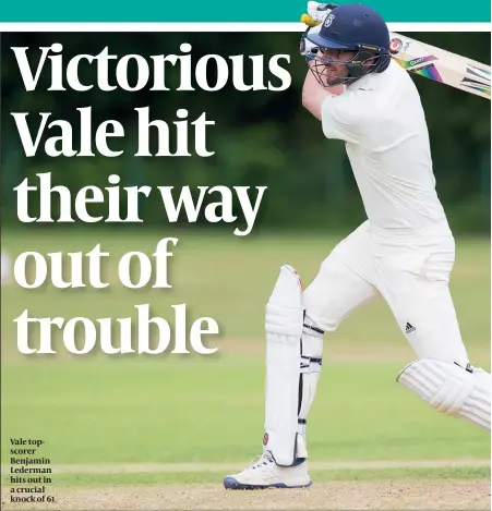  ??  ?? Vale topscorer Benjamin Lederman hits out in a crucial knock of 61