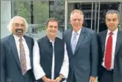  ?? TWITTER ?? (LR) Telecom expert Sam Pitroda, Congress vicepresid­ent Rahul Gandhi, Governor of Virginia Terry McAuliffe and Congress leader Sachin Deora in Virginia, USA on Tuesday.