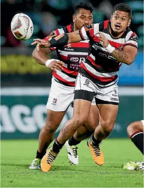  ?? HAGEN HOPKINS/GETTY IMAGES ?? Augustine Pulu was red carded for a reckless high tackle on Manawatu¯’s Jade Te Rure.