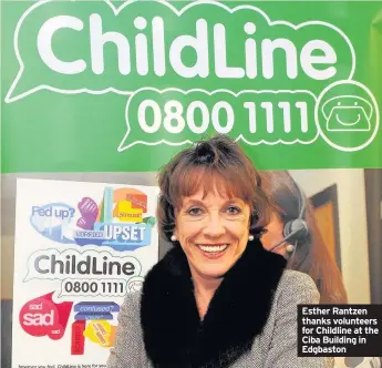  ??  ?? Esther Rantzen thanks volunteers for Childline at the Ciba Building in Edgbaston