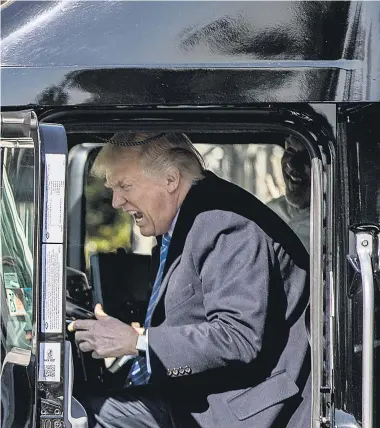  ?? Picture / AP ?? Donald Trump is not above trying to entertain a crowd, as he showed when pretending to drive an 18- wheeler during a meeting with truckers and CEOs on the South Lawn of the White House yesterday.