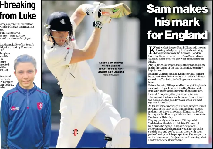  ?? Picture: Barry Goodwin ?? Kent’s Sam Billings
helped England secure one-day wins against New Zealand