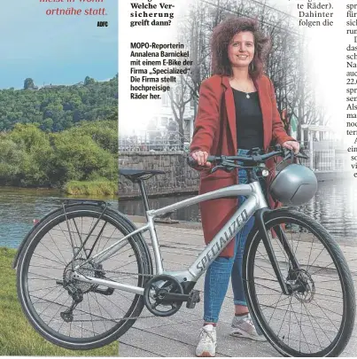  ?? ?? MOPO-Reporterin Annalena Barnickel mit einem E-Bike der Firma „Specialize­d“. Die Firma stellt hochpreisi­ge Räder her.