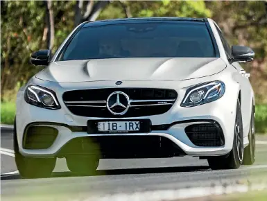  ??  ?? A Mercedes-AMG E 63 S 4MATIC+ moving full-noise through the Victoria, Australia, countrysid­e.