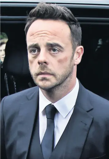  ??  ?? Ant Mcpartlin, one half of the television duo Ant and Dec, said he was ‘truly sorry’ for crashing his car while more than twice the drink-drive limit. The 42-year-old was fined £86,000 by a judge who said he had lost his former ‘exemplary’ character