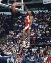  ??  ?? Spud Webb, one of the shortest players ever in NBA history, listed at five-foot-seven, earned everlastin­g fame by winning the NBA Slam Dunk Contest in Dallas, 33 years ago today.