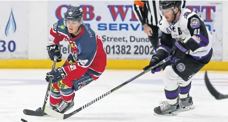  ?? Picture: Derek Black. ?? Charles Corcoran, left, was on the mark for Dundee in their win over Coventry Blaze.