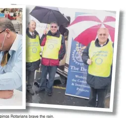  ??  ?? Rotarians outside Tesco, right, a test being administer­ed, above, and Deepings Rotarians brave the rain.