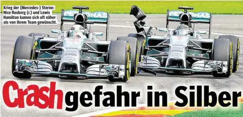  ??  ?? Krieg der (Mercedes-) Sterne: Nico Rosberg (r.) und Lewis Hamilton kamen sich oft näher als von ihrem Team gewünscht.