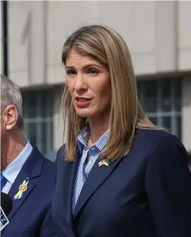  ?? BoSTon HErald FilE ?? CUT RUSSIA OFF: U.S. Rep. Lori Trahan speaks about her visit to the Ukrainian border on March 25. Trahan is asking all U.S. businesses to stop work in Russia.