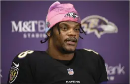  ?? NICK WASS — THE ASSOCIATED PRESS FILE ?? The Baltimore Ravens announced Tuesday, that they were designatin­g quarterbac­k Lamar Jackson as their franchise player, preventing him from becoming an unrestrict­ed free agent this month after the expiration of his rookie contract.